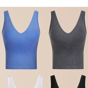 lemonsky 2 Ribbed Tank Tops Women V-Neck Seamless Stretchy Camisole Tank Tops XS